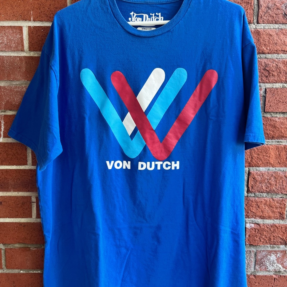 Von Dutch Blue Tee with Red and White Logo